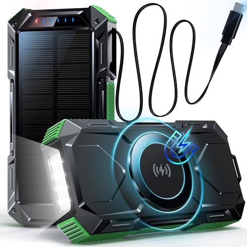 Magnetic Wireless solar Power Bank 26800mAh mit 50CM Retractable USB-C Kabel, 30W Tragbares Solar Ladegerät Schnellladefunktion mit 5 Ausgänge | LED Taschenlampe, Externer Akku für Handy Tablets Magnetic Wireless solar Power Bank 26800mAh mit 50CM Retractable USB-C Kabel, 30W Tragbares Solar Ladegerät Schnellladefunktion mit 5 Ausgänge | LED Taschenlampe, Externer Akku für Handy Tablets