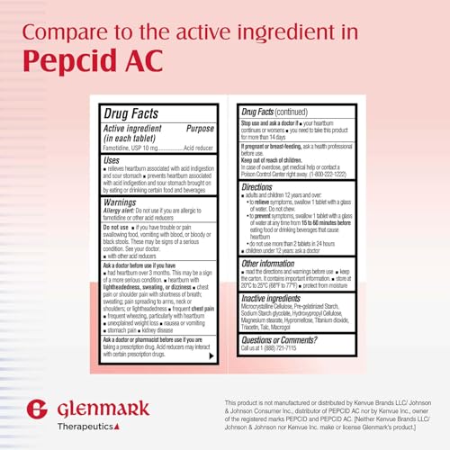 Glenmark Therapeutics Original Strength Famotidine Tablets, 10 mg, Acid Reducer for Heartburn Relief, 200 Count - Thumbnail 2