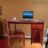 VK Furniture Solid Wood Office Study Desk for Home | Laptop Computer Table with Drawer & Cabinet Storage | Writing Table with Chair | Sheesham Wood, Natural Honey Finish