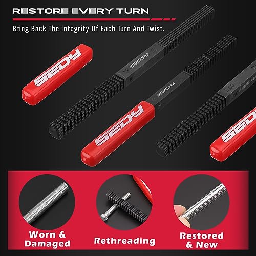 Thread Repair Thread Chaser Tool Set - 49PCS Thread Cleaner Rethreading Master Kit Metric SAE Bolt Restorer File Nut Rethreader Automotive Wheel Stud Spark Plug Engine Standard Screw Threading UNC UNF - Thumbnail 5