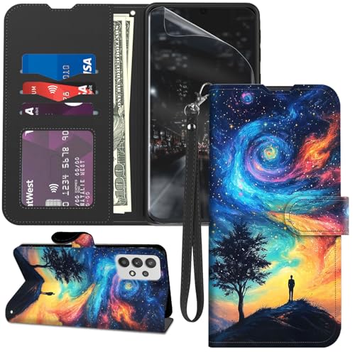 GYSYZJDH for Samsung Galaxy A13 5G/A04S Case Wallet with Screen Protector, Stand PU Leather Flip Folio Cover with Card Holder, Full-Body Protection Phone Case for Galaxy A13, Vast Sky