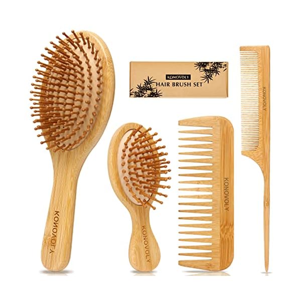 4PCS Bambus Haarbürste Set mit Paletten Entwirrungsbürsten Umweltfreundliche Naturhaarbürste,geeignet für Frauen,Männer und Kinder,Geschenkset für Haare/dünn/lockig/trocken