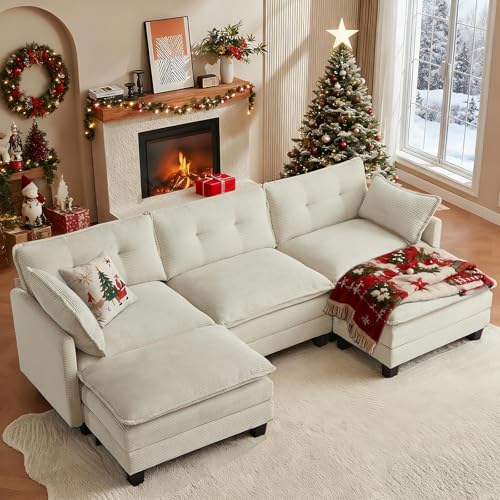 Amsleekey Modular Sectional Sofa, 111.5" U-Shaped Corduroy Comfy Sectional Couches
