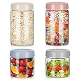 Zocipro 4Pcs Overnight Oats Jar, 600ml/300ml Tarros de Cristal con Tapa Hermética y Cuchara, Tarro Cristal de Borosilicato de Boca Ancha Para Yogur, Ensaladas, Avena, Mermelada
