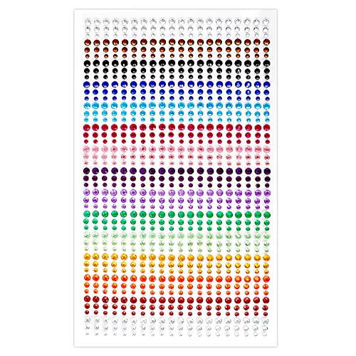 Hanyousheng Glitzersteine Selbstklebend, 900 Stück Runde Selbstklebend Strasssteine Schmucksteine, 3mm,4mm,5mm Strasssteine Gesicht Nail Art Gesichtstattoo Nägel selbstklebende Schmucksteine Cover