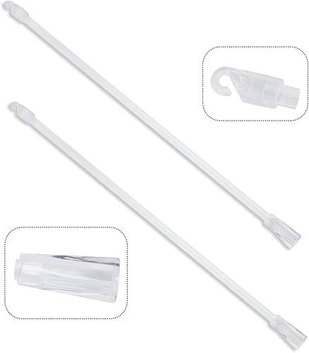 Varilla de repuesto vertical de 17 pulgadas de largo, 2 piezas, varilla transparente con gancho y agarre, abridor de plástico, barra inclinable