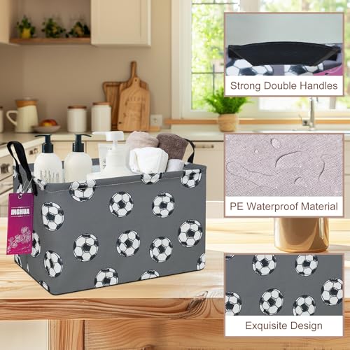 Image of Rectangular Football Storage Basket | Fabric Organizer Bin for Books,Clothes,Gifts,Perfect for Home,Office,Nursery,Shelf(Rec-grey football )