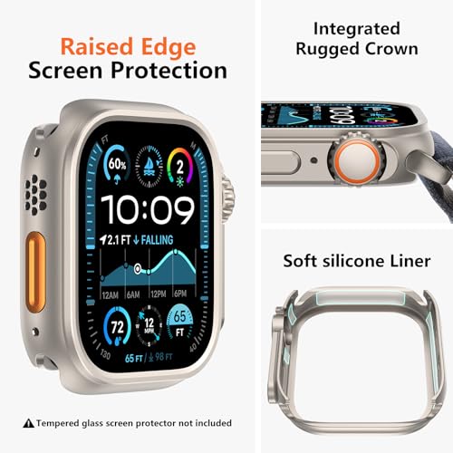 Image of amBand for Apple Watch Series 11 10 46mm Metal Case Men, W1 Rugged Protective Bumper [Turn iWatch into Ultra 3 /2 /1 Look] with Back Cover, Upgrade Conversion Kit Stylish Protector - Natural Titanium