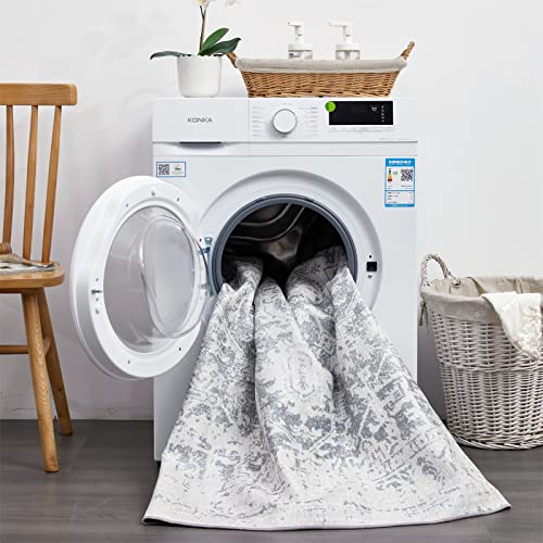 Roomtalks Flatweave Ultra Thin Vintage Persian Round Circle Area Rug 4Ft Non-Slip Heavy Duty Tpr Backed, Ivory Gray Boho Distressed Oriental Throw Rugs For Kitchen Bathroom Entryway Indoor Bedroom #TOP6