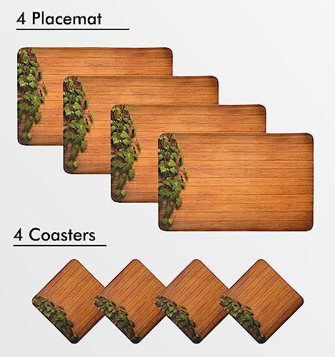 Image of Yellow Weaves 4 Piece Wooden Style PVC Dining Table Placemats, (Color - Brown)