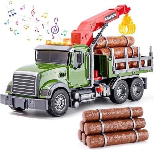 Tacobear Camion Transport de Bois 1:16 - Grand Véhicule Transporteur avec Lumière, Son et Grue de Chargement - Cadeau pour Enfants Garçons 3-6 Ans