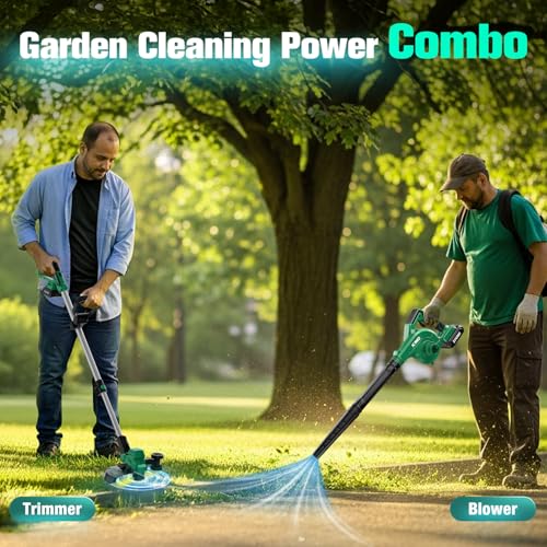 KIMO Weed Wacker and Blower Combo with 2 x 2.0Ah Battery & Charger, 12 Inch Electric Weed Eater w/6pcs Line Spools, 4-in-1 Leaf Blower Cordless w/Vacuum, 3 Nozzles & 20\" Extended Tube for Yard, Garden - Thumbnail 2