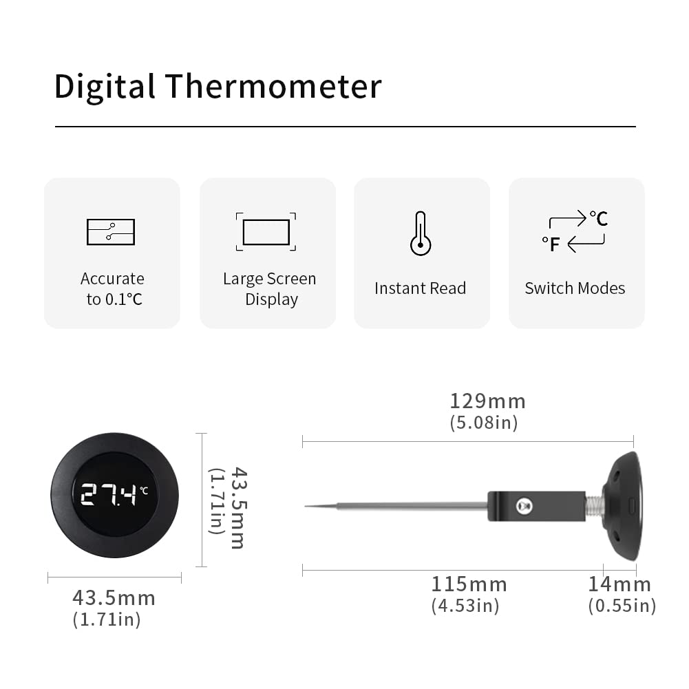 TIMEMORE Termometro digitale a lettura istantanea con sonda lunga per caffè, cottura e cottura, nero