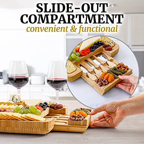 Image of Zulay Kitchen Premium Bamboo Cheese Board Set - Extra Thick Bamboo Charcuterie Board Set with 4 Piece Knife Set - Wooden Cheese Board, Perfect for Charcuterie, Wine & Cheese - Charcuterie Gift Set