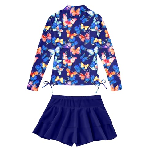 Image of Vogseek 3-12T Girls Rash Guard 2 Pieces Bathing Suit Long Sleeve Swimsuit Swimming Skirt with Shorts Swimwear