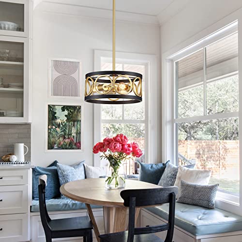 Xingqi 3-Light Modern Chandelier, 13" Pendant Light Height Adjustable Dining Room Light Fixtures For Bedroom Living Room Kitchen Metal Black And Gold #TOP5
