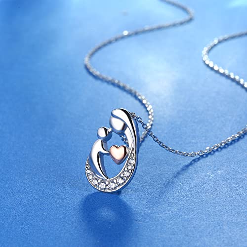 Milacolato Mother Pendant Necklaces S925 Sterling Silver Mother Daughter Necklaces 18K White Gold Filled Mom And Child Heart Birthstone Necklace Mother's Day Gifts For Mom New Mum Grandma Women Wife #TOP4