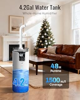 Lacidoll Humidifiers for large room bedroom,16L/4.2Gal Whole house humidifier for home 1500 sq.ft. Ultrasonic cool mist humidifiers for bedroom with extension tube & aroma box & night light, White
