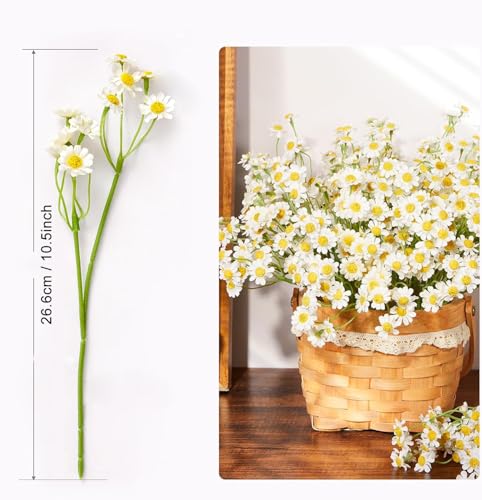 Image of TIED RIBBONS Set of 12 Artificial Daisy Flower Bunch (White, 10.5 Inch) - for Vase Pot Home Decor, Living Room, Office, Wedding & Party Gifting Item (Vase not Included)