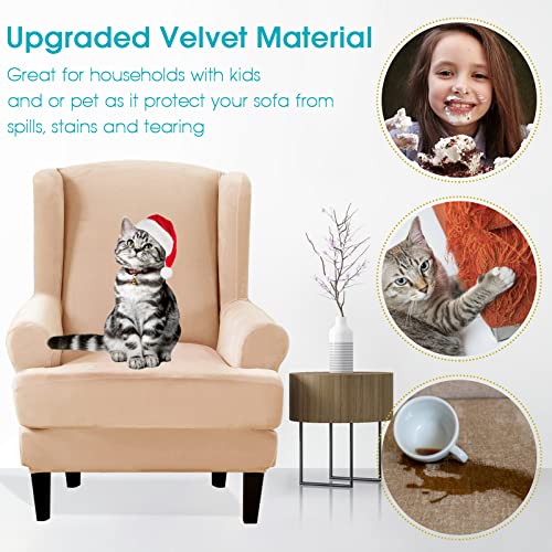 Topchances Wingback Chair Covers Slipcover 2 Pieces,Stretch Velvet Plush Wing Chair Cover Arm Chair Furniture Covers Slipcover Sofa Slip Covers With Elastic Bottom For Living Room Bedroom #TOP2