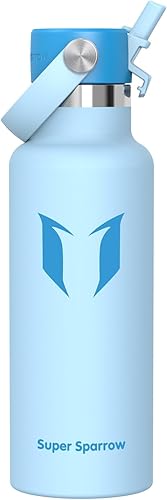 Miniatura 43 de Super Sparrow Botella de Agua Aislada - 17 Oz / 25 Oz / 34 Oz - Frasco FlipFlow de Boca Estándar - Libre de BPA, Botella a Prueba de Fugas - azul