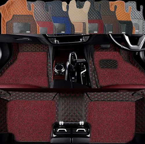 Image of Autoclow /Premium 7D Car Mat for Tata Punch EV (Model:2024-2026)|| Luxury Leather Dual-Stitch 7D Car Floor Mat Full Set ||100% Waterproof ||Color: Black Stitch-RED Grass (Design-1)