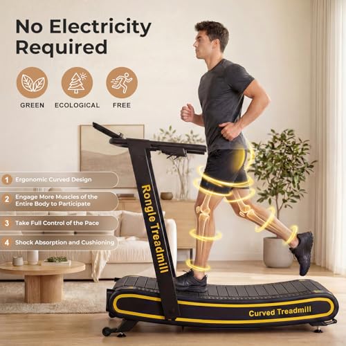 Image of Curved Treadmill with Non-Electric Motorized, Rubber Track and Non-Slip, Foldable Self-Propelled Treadmill with LED Display for Home, Running Training, No Assembly Required 350LBS