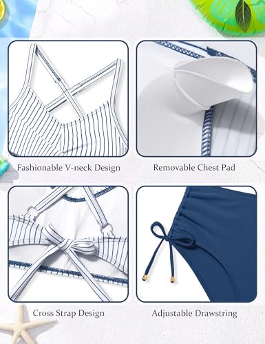 Image of Teen Girls Swimsuits V-Neck Bikini Set Bathing Suits Cross Straps Two Piece Swimwear with Drawstring