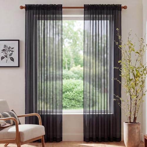 Image of NICETOWN Black Sheer Curtains 96 Inches Long, W42xL96, 2 Panels