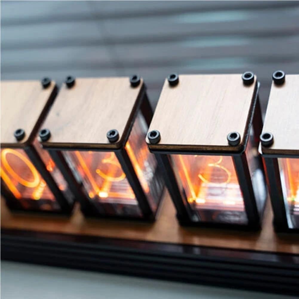 Kit d'horloge à monter soi-même, tube lumineux numérique à 4 chiffres et 6 chiffres RVB en bois créatif assemblé pour décoration d'intérieur, projet de loisirs électroniques (6 tubes)