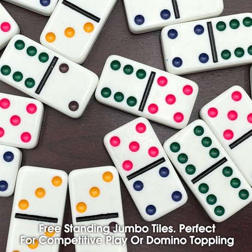 Double 6 Domino Jumbo con Puntos de Color 8.25 pulg miniatura 5