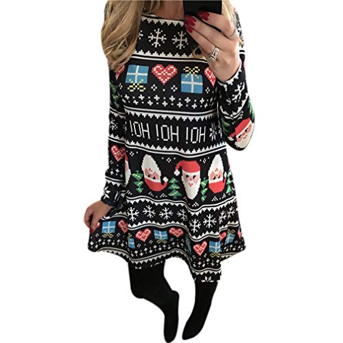 Qixuan Frauen Weihnachten Langarm A Line Kleid Gedruckt Party Ausgestelltes...