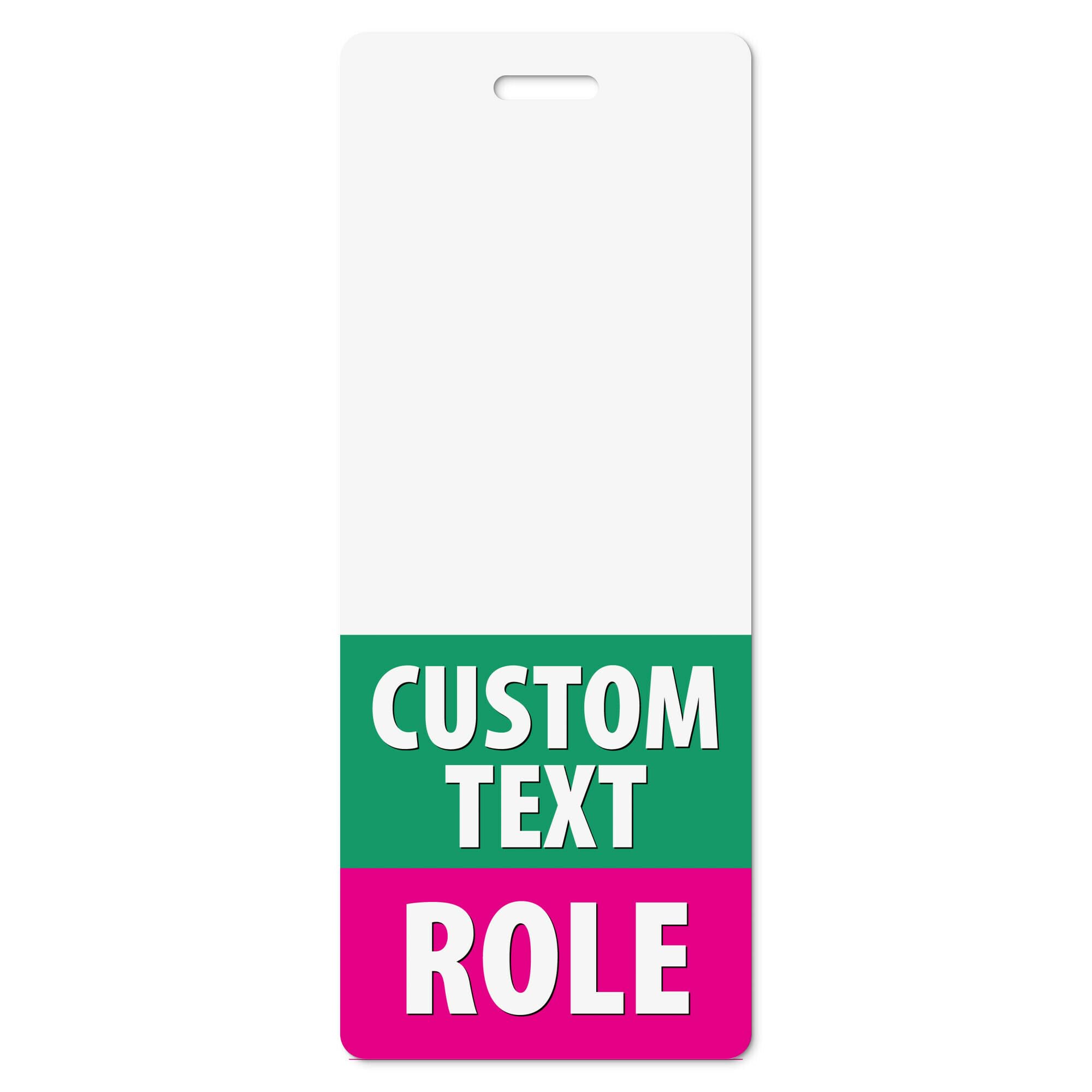 Custom Double Role Badge Buddy - (20 pcs) Multiple Colors and Fonts to Choose - Vertical Oversized - Print On Both Sides - Real Thick Plastic Card (