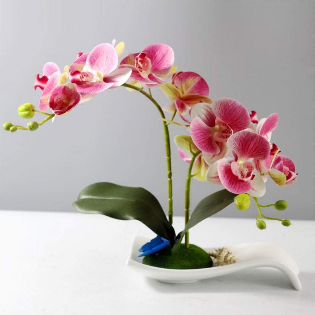 Sbziojhdr Pink Artificial Flowers, Decor Artificial Flowers With Vase Orchid With, Phalaenopsis, Fakeilk, For Home Office Party Table Faux,(Pink)