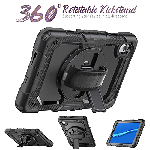 Case For With Lenovo Tab M8 (Hd/Fhd 2019 8.0 Inch Tb-8505F Tb-8505X Tb-8505Fs Tb-8705F Tb-8705N,Hxcaseac Shockproof Case With Screen Protector/Shoulder Strap/Rotating Hand Strap/Stand, Black #TOP2