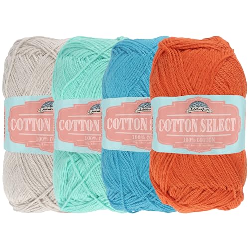 JubileeYarn Cotton Select Yarn - Sport Weight - 50g/Skein - Shades of Contrast Colours A - 4 Skeins, Shades of Contrasting Colours A