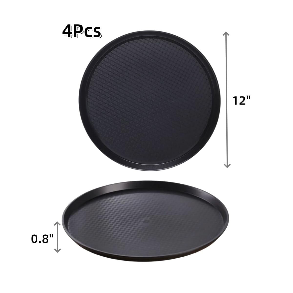 Paquete de 4 bandejas para servir restaurantes, bandejas de bebidas de 12 pulgadas, bandeja redonda de superficie antideslizante para el hogar, cocina, restaurante, cafetería, hotel, bar (negro, 12