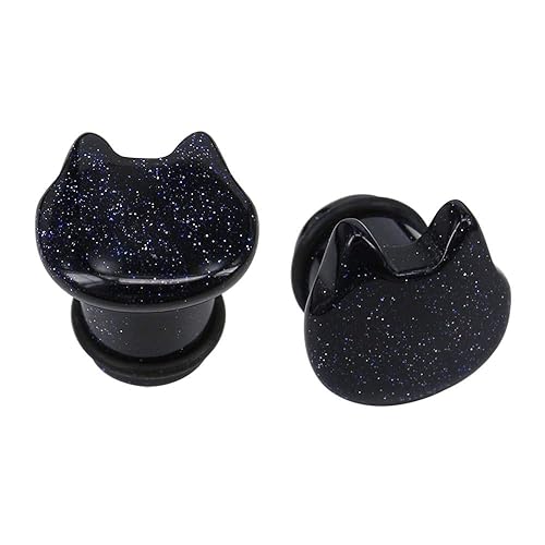Cute Cat Natural Organic Stone Ear Plug Single Flare Ear Tunnel Gauge Stretcher Ear Expander Piercing 2g-5/8 - Blue Sandstone, Gauge=2g(6mm)