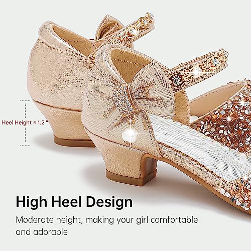 Motasha Girls Sandals Sequins Champagne Toddler Sandals Size 7 Closed Toe High Heels With Bows Wedding Party Flower Girls Sandals(M7501 Cham 7) #TOP3