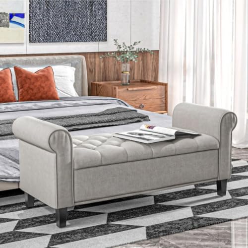 Storage Ottoman Bench with Tufted Upholstery, 50" Long Bench for
