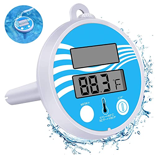 WEQNGIU Solar Floating Pool Thermometer Digital LCD Display Waterproof Water Temperature Thermometers with String for Outdoor and Indoor Swimming Pools Spas Hot Tubs Aquariums