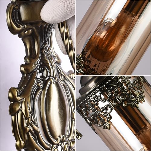 Image of Rustic Wall Sconce with Amber Glass Gothic | Vintage Antique Wall Light Fixture E26 Mid Centry Lantern Bedside Sconces Wall for Living Room Bathroom Mirror