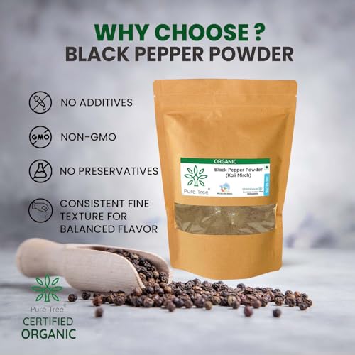 Image of Pure Tree Certified Organic Black Pepper Powder | 1.8 Kg / 1800 g | Kali Mirch Powder | Black Peppercorn Kaali Mirch | Aromatic Black Pepper Seeds Powder | Miriyalu Powder Spices