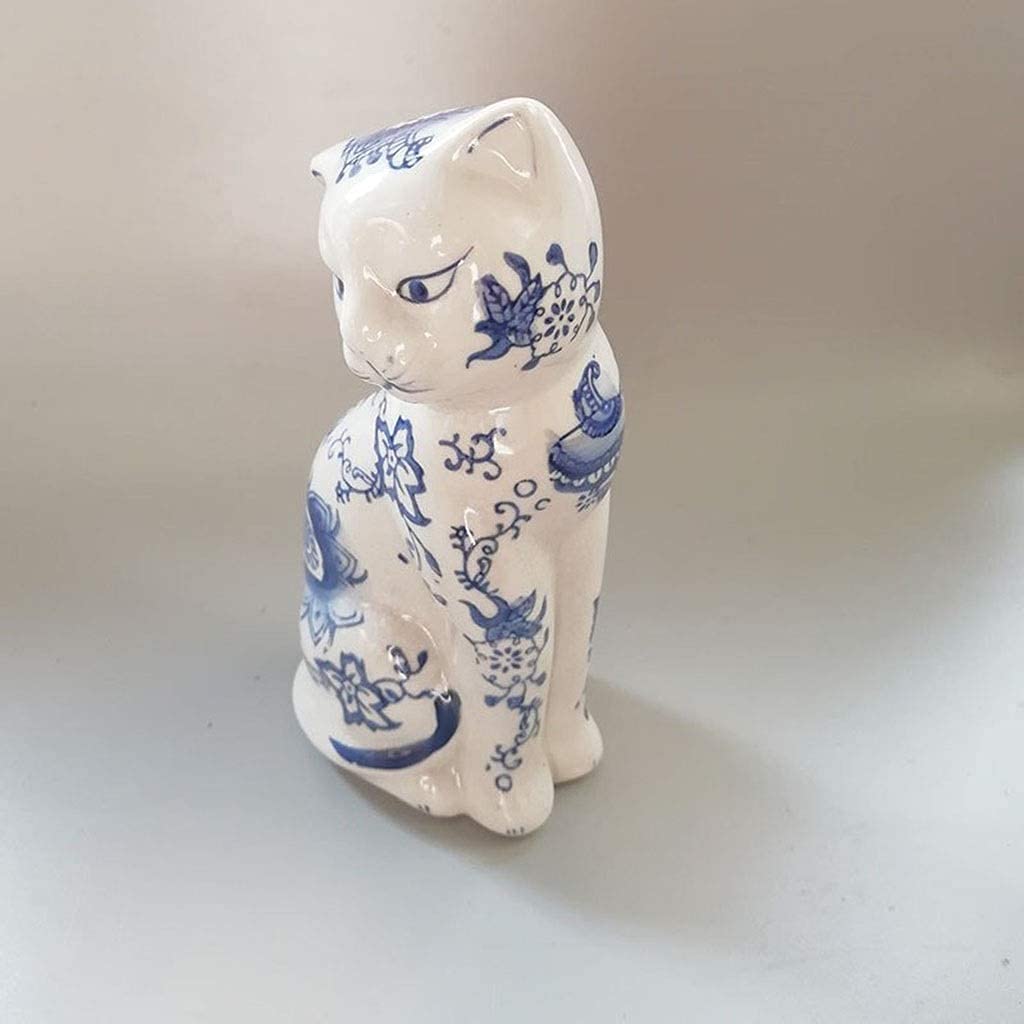 Amazon.co.jp: 置物・オブジェ 青と白の磁器猫の像の装飾品中国の