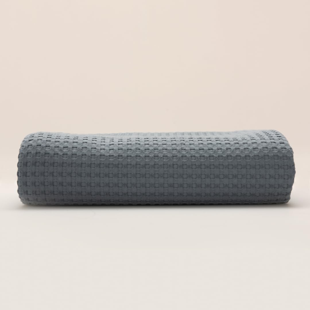 Colcha Azul para Camas 135/140/150 - 240 x 260 cm - Elegante Patrón de Waffle - 100% Algodón Prelavado