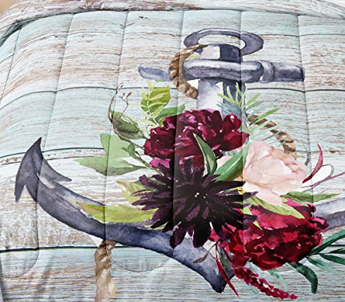 Bducok Anchor Comforter Set,Nautical Anchor Vintage Flowers Bedding Set For Kids Boys Bedroom Gift Ship Anchor Sea Adventure Theme Comforter Set (Full Set,1 Comforter+2 Pillow Case) #TOP3