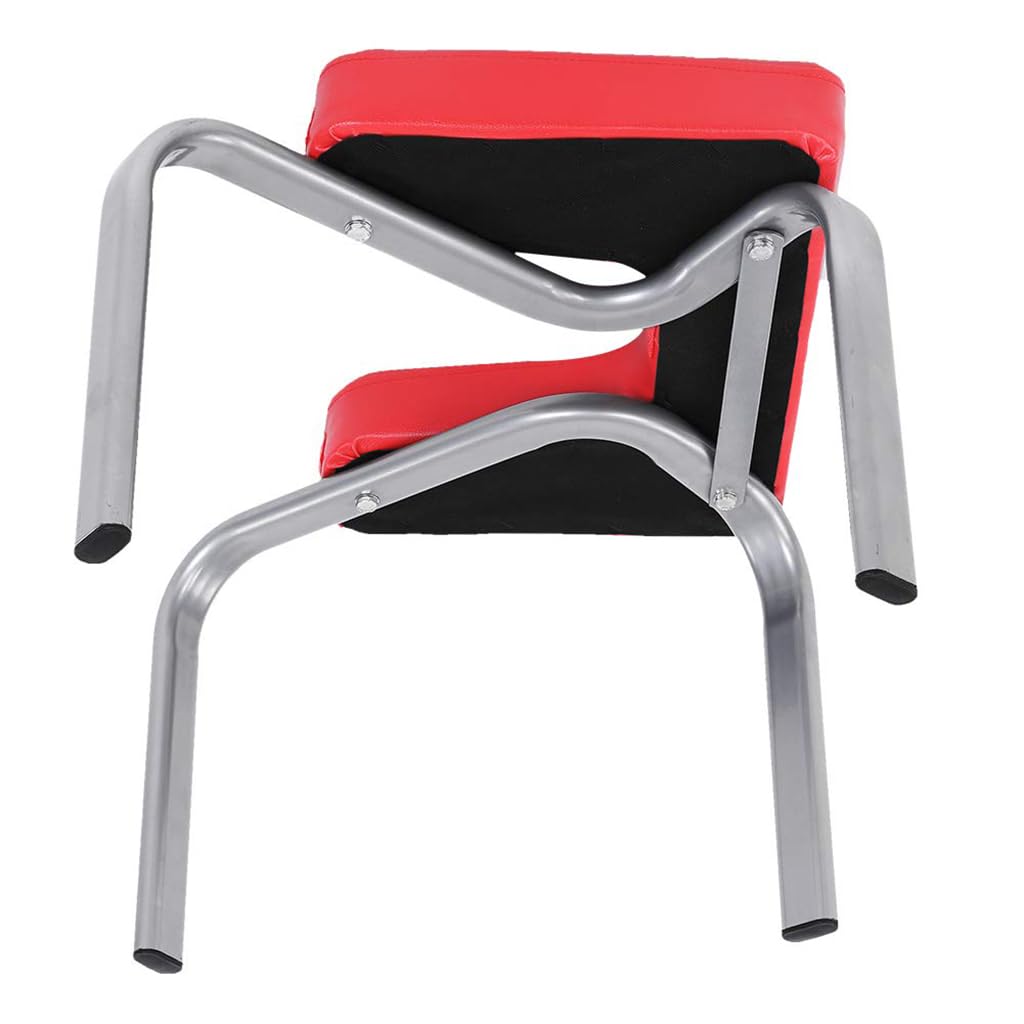 Sedia da Yoga,Sgabello Rovesciato con Struttura in Metallo,Sedia Rovesciata per Adulti con Cuscino del Sedile Ispessito in Pelle PU,Sedia per Pilates, Rosso