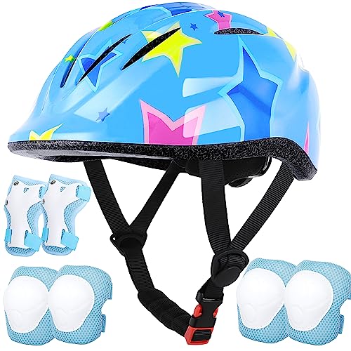 Image of Lamsion Kids Helmet Adjustable Protective Gear Set for Ages 3-8 Girls Boys | Lightweight pink helmet & knee /elbow /wrist pads for toddlers, great for bike /scooter /skate. Ventilated & impact-resistant