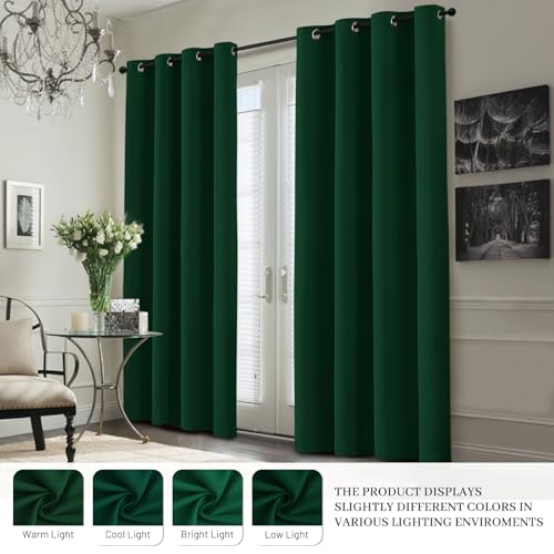Image of Yakamok Dark Green 100% Blackout Curtains 63 Inches Long 50 inch Wide 2 Panels | Blackout Curtain Panels for Bedroom, 2 Thick Layers Grommet Top Thermal Insulated Drapes with White Back for Living Room