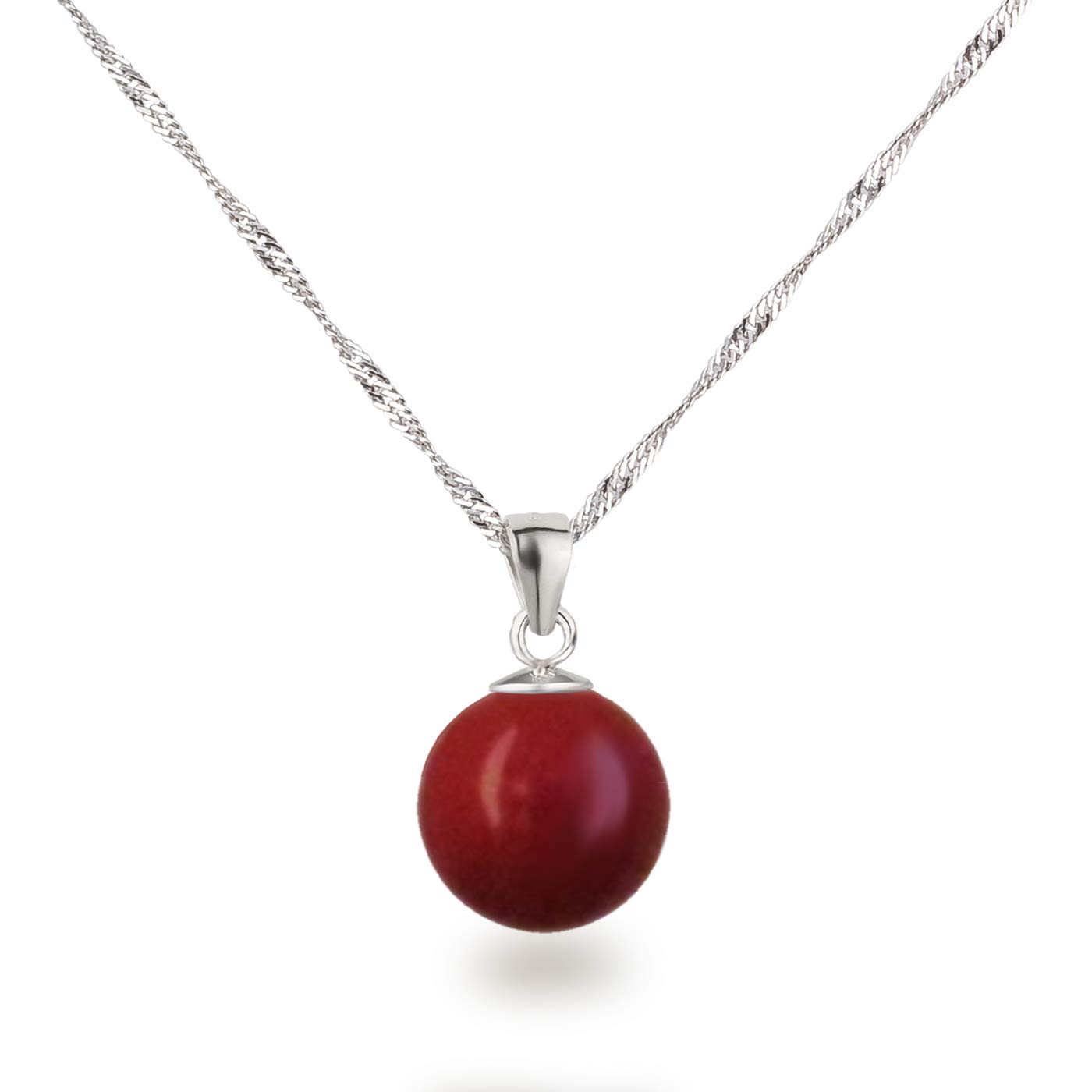 Schöner-SD Collana in argento rodiato con ciondolo a forma di perla, 12 mm